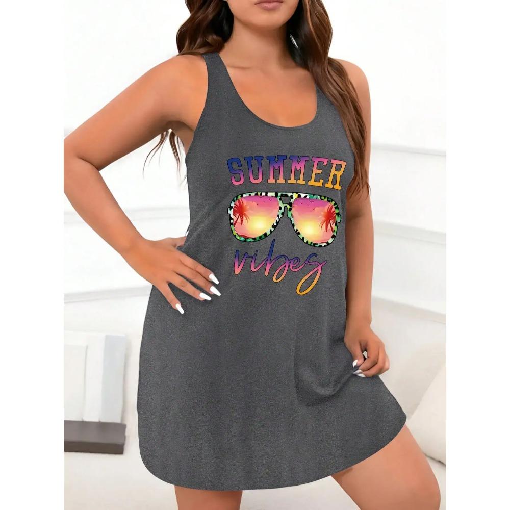

Fashionable and versatile loose textured colorful casual loose dress summer glasses letter print 2026 Large size for girl S