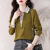 Wiosna Jesień Golf Vintage Paski Patchwork Sweter Bluzka Damska Fałszywe Dwie Części Luźny Casual T-shirt Top Odzież Damska
