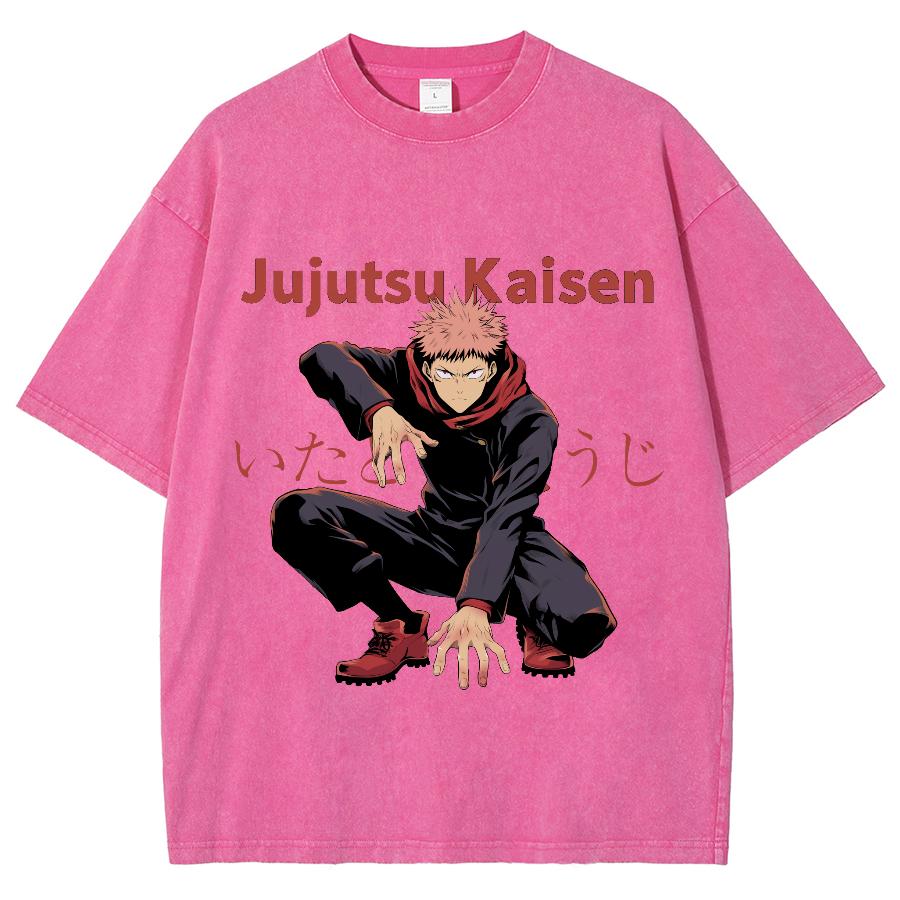Jujutsu Kaisen Anime Clothing Itadori Yuji Graphic Print Tee Men Women Short Sleeve Tshirts Harajuku Male Washed Cotton T-shirt