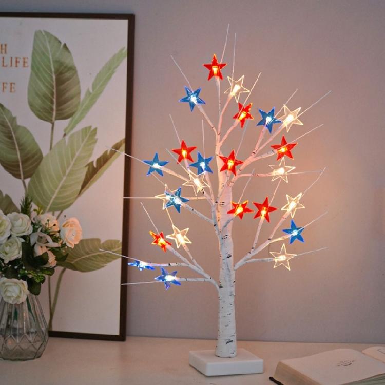 Glowing Plastic Patriotic Tree LED Light Illuminated LED Independence Day Tree Ornament For Tabletop Shelf and Garden