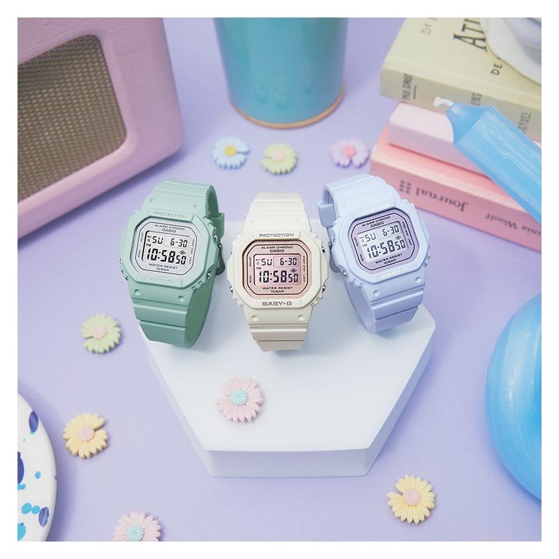 Casio BABY-G small square watch, spring and summer macaron student couple watch, electronic movement, resin strap, Japanese and Korean BGD-565SC-4PR