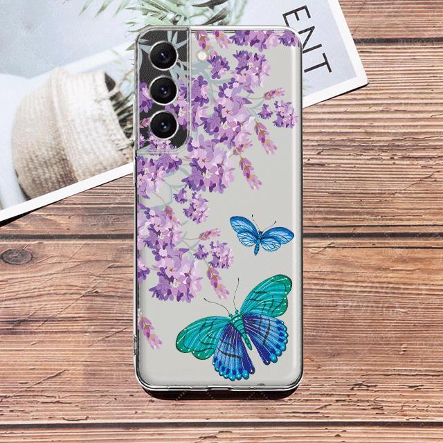 

Прозрачный чехол с фиолетовым цветком лаванды для Samsung Galaxy S23 S22 S21 S20 Fe Ultra S10 S9 S8 Plus 10e S10lite Note 10plus 20ultra Samsung Note 20Ultra