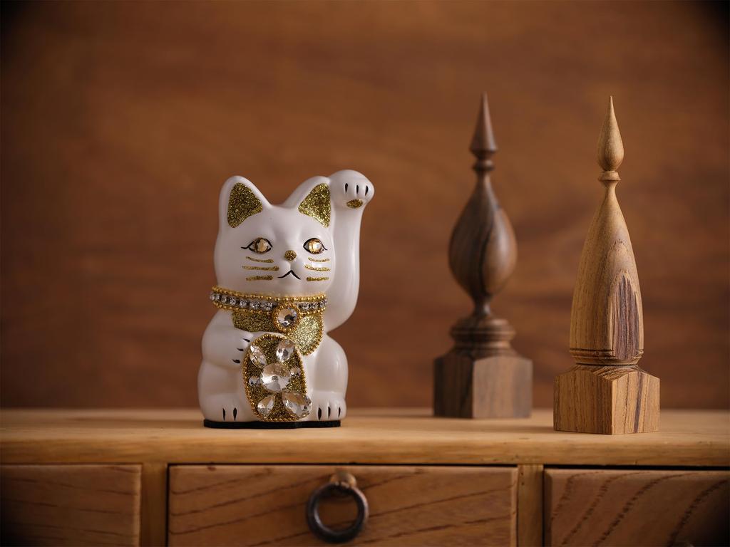 Glückskatze Schmuck Katze Linke Pfote erhoben Keramik Glückskatze Glücksbringer Feng Shui Ornament (S-SIZE Weiß) / _ Glückskatze (jw_S Weiß)