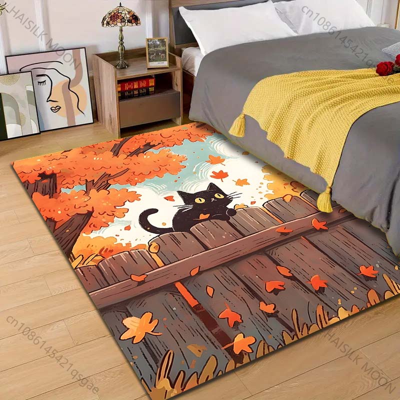 

Multiple sizes Black cat autumn leaves fence Carpet for Living Room Bedroom Sofa Home Decor Rus Non-slip Floor Mat Luxury Gift 40cm x 60cm