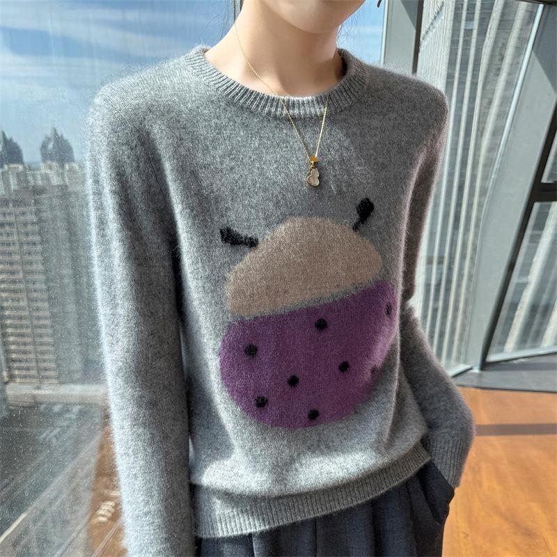 Elegant Gray Knit Women's Sweater: 2026 Autumn/Winter Base Layer - Trending Style, Season's Must-Have Top