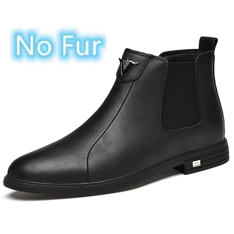 Fashion Winter Plush Warm Men Chelsea Boots Formal Business High Top Shoes British Style Ankle Boots Genuine Leather Male Business Shoes