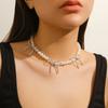 Vintage Bowknot Choker Beads Necklace Stylish Neck Jewelry Beads Statement Accessories