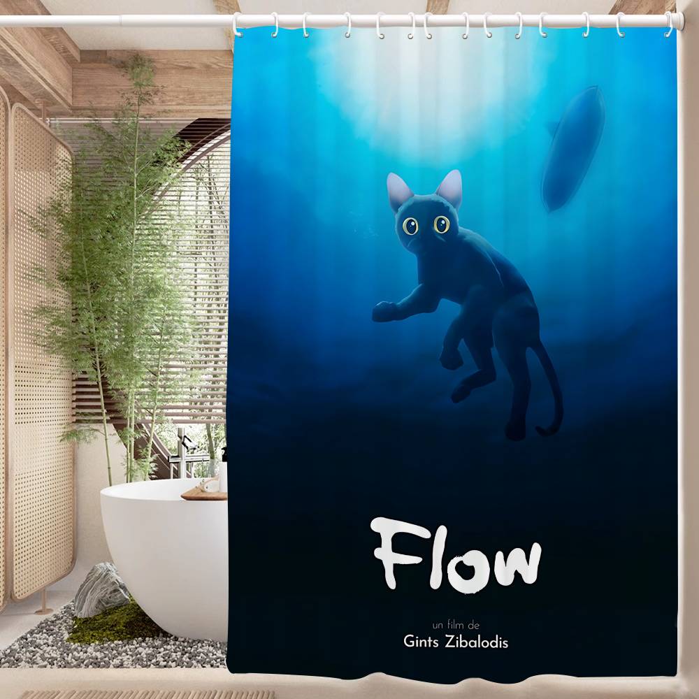 Hit Animated Movie F-FLOW White Shower Curtain, Bathroom Decorative Shower Curtain, Waterproof Shower Curtain With Hooks