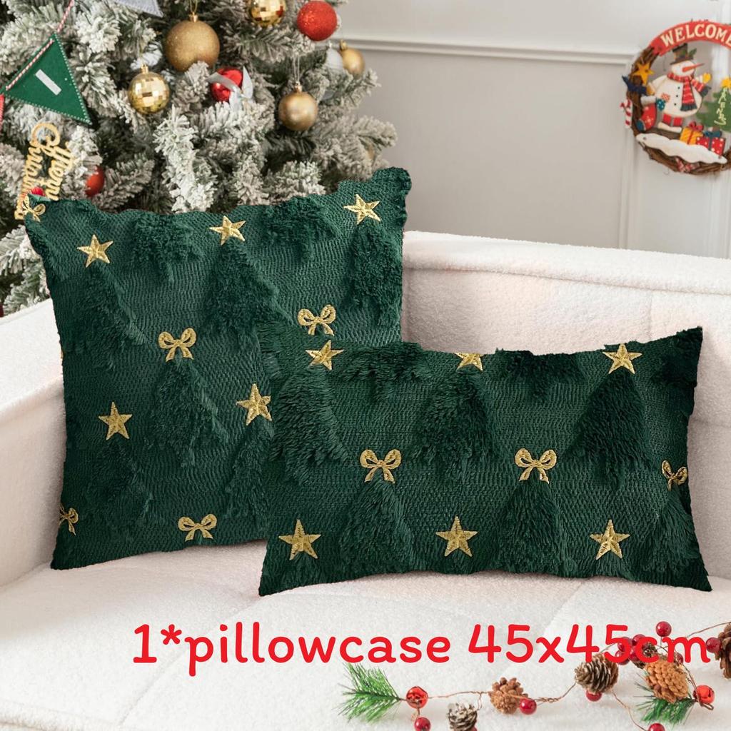 Christmas Plush Pillow Cover With Geometric Snowflake Design For Home Decor And Gift