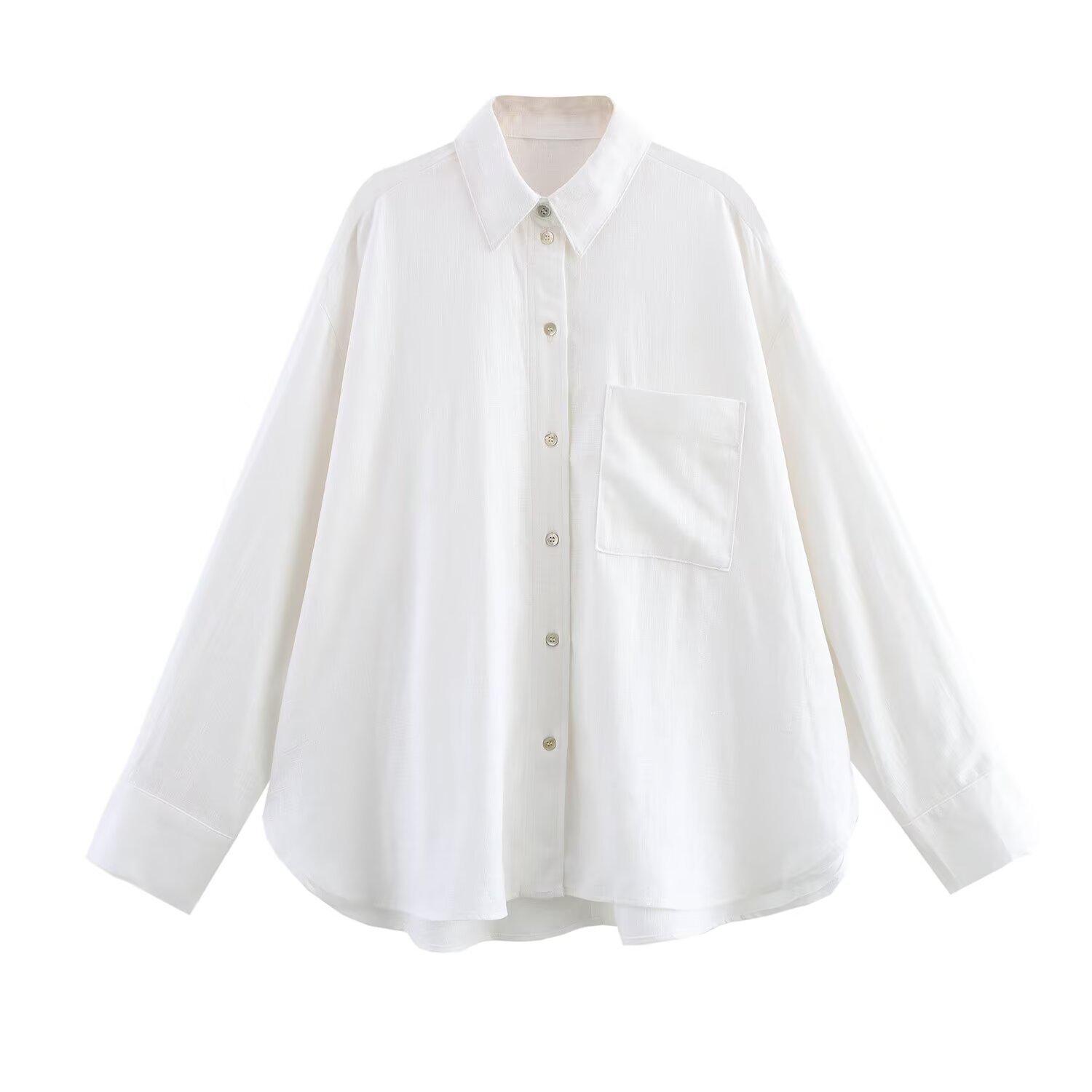 

2025 Весна Женская Европейская и Американская Мода Рубашка с Лацканами и Длинным Рукавом - Свободный Крой Large