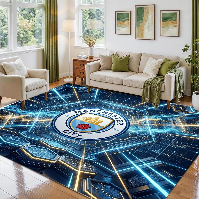 Manchester City Design Crystal Velvet Rug Soft Decorative Mat for Bedroom Entrance