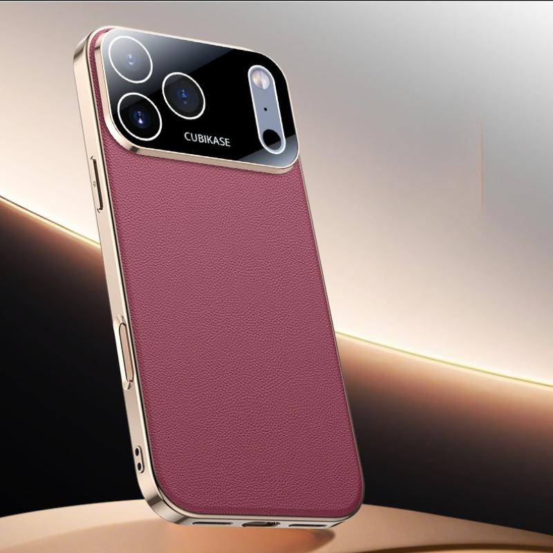 

Роскошный кожаный чехол с гальваническим покрытием для iPhone 17 Pro Max 17 Air, противоударный, с защитой объектива, задняя крышка, жесткий чехол iPhone17 Pro винный