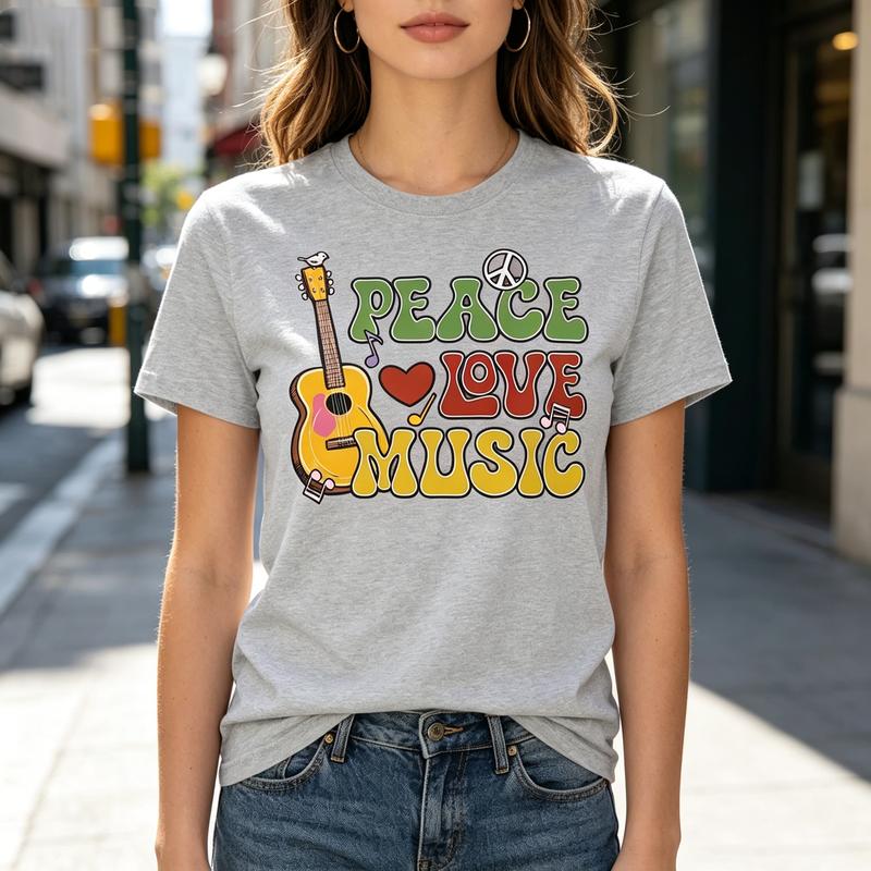 Peace Love Music Graphic Tee for Unisex Unisex Music Lover T Shirt Casual 100 Cotton Summer Top y2k clothes