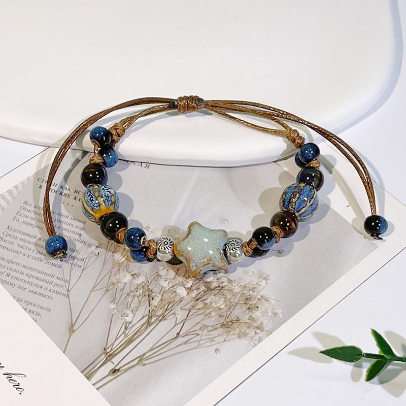 Chinese Ethnic Style Retro Ceramic Bracelet For Women Girls Simple Beaded Student Antique Hand Rope Jewelry Accessories Gifts