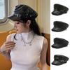 Autumn And Winter Versatile Beret Retro Flat Top Visor Adjustable Black Painter Hat Fashion PU Leather Beret Hat Octagonal Cap