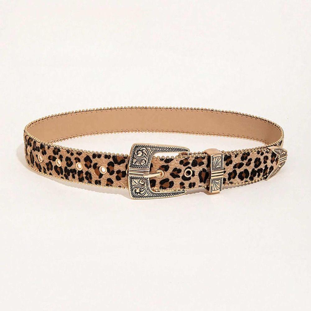 Cool Carved Buckle Belt Zinc Zinc Alloy PU Vintage Waistband Fashion Leopard Print Belt  Festival