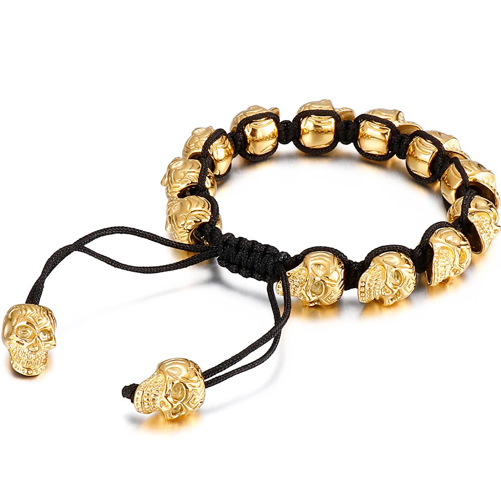 

Мужской браслет ручной работы с подвесками в виде черепа, браслеты на запястье, браслеты для мужчин в стиле панк-готика, мужские ювелирные изделия из нержавеющей стали, аксессуары 22CM золотой