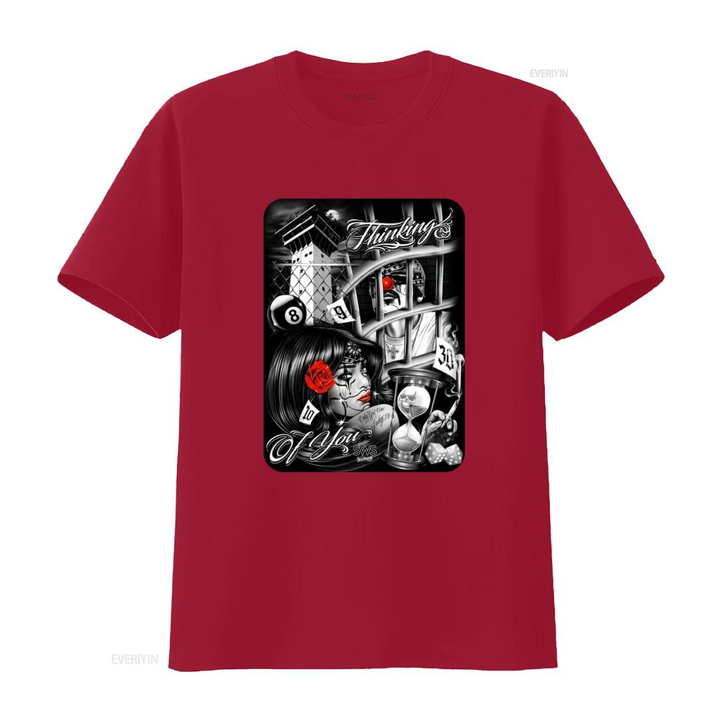 Thinking Of You Chicano Art Unisexs Heavyweight T Shirt Print On Shaka Wear Trending Funny S vintage Stretched fashion