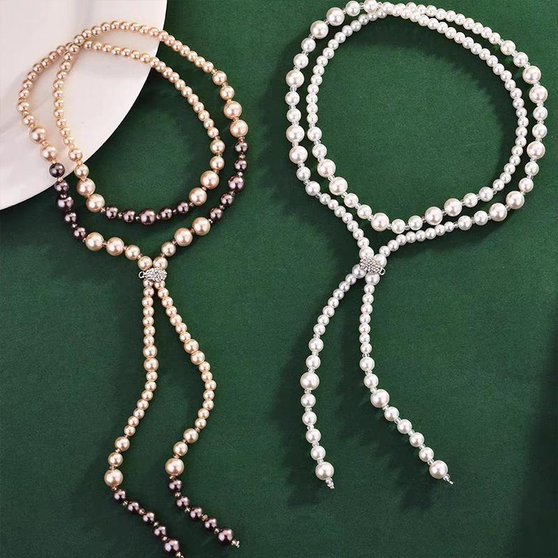 Double Layers Simulated Pearl Jewelry Long Necklace Women Classic Beads Chain Necklaces & Pendants Fine Gift
