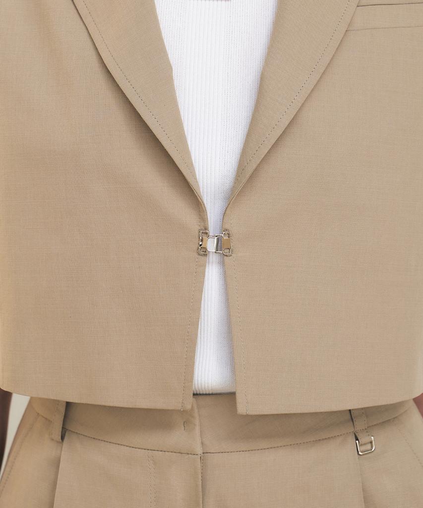 Artid Buckle Detail Linen Short Sleeve Jacket_Beige