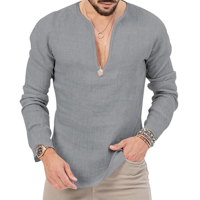 Men's Deep V-neck Shirt Europe and The United States Solid Color Tops Sports Men's T-shirt