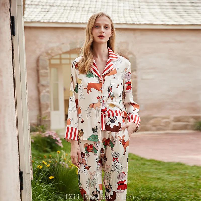 Newlook Fashion Comfortable Pajamas Women's High-end Sense  Style Lapel Spring and Summer Long Sleeve Home Suit