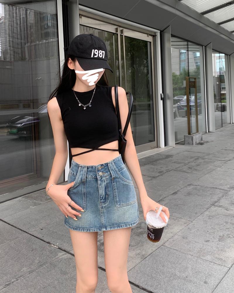 

Women s High Waist A-line Retro Blue Denim Shorts - Plus Size, Belly-Covering, Anti-Exposure, and Slimming for Pear Shapes for Summer XS 70-80cm