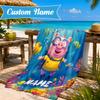 Custom Name Beach Towel Princess Pig's Royal Adventure Microfiber Beach Towel, Lightweight for Summer Travel, Swimming Pool Fan Birthday Gift