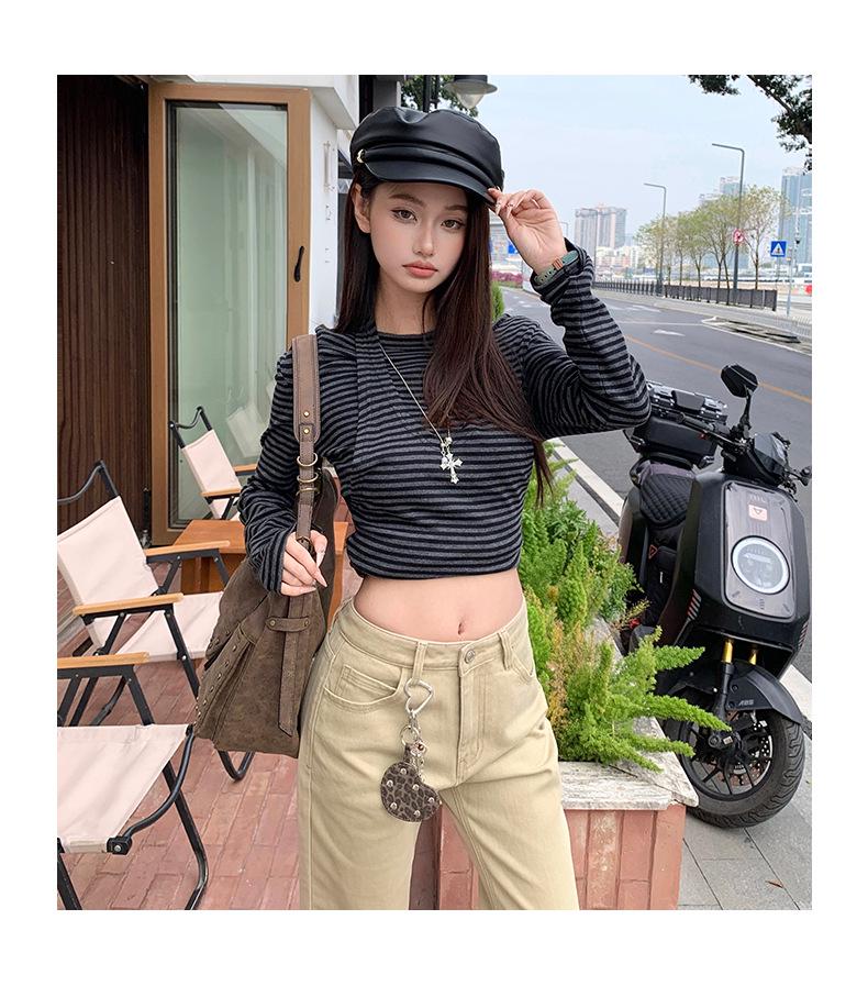 Women's Khaki Low-Waist Micro-Flare Jeans - 2025 Autumn/Winter Collection, Loose and Slimming Fit