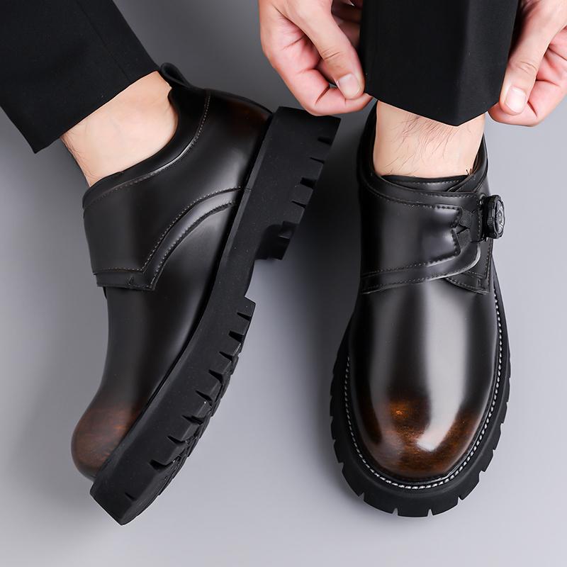 Fashion Fashionable Plus Size New Button Rubber Thick Soled Non Slip Leather Shoes Men's Business Dress Leather Men Shoes Casual Loafers