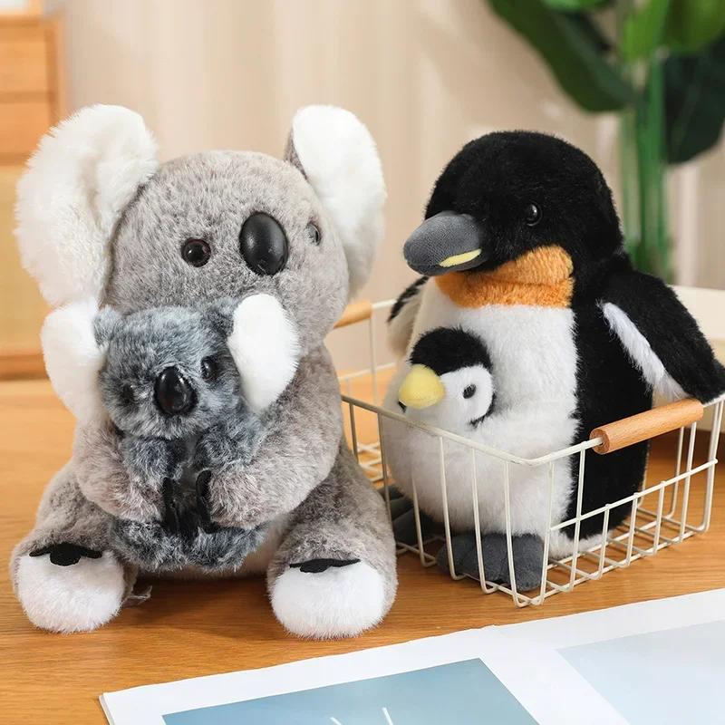 Muñeco de Peluche Artificial Creativo de Animales Madre e Hijo Koala Pingüino Bolsa de Cría Juguete de Peluche Regalo de Cumpleaños de 25CM