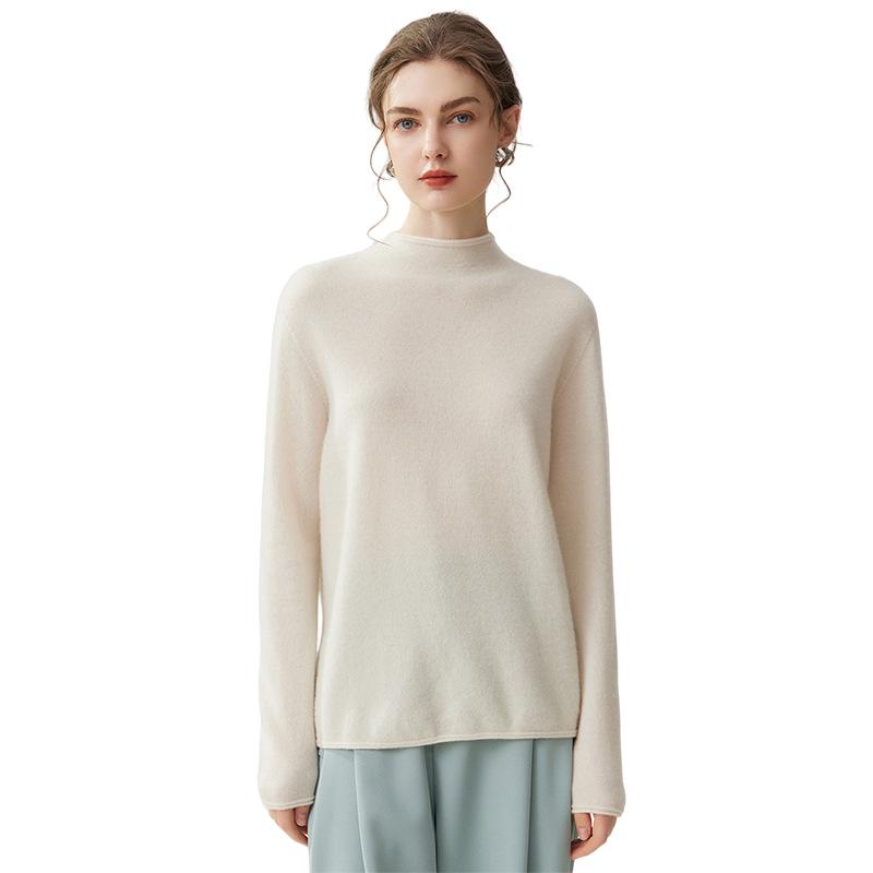 Lekasha 100% Pure Cashmere 12-Gauge Rolled Hem Turtleneck Sweater