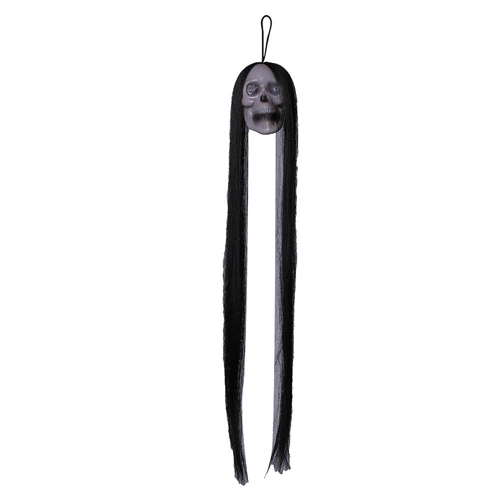 New 2024 Halloween LED Hanging Long Hair Skeleton Female Ghost Horror Luminous Eyes Skull Props Halloween Horror Decorative