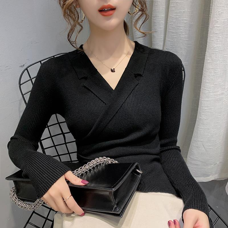 Suit Collar, Bottom Sweater for Women, Inner Wear, Autumn and Winter Slim-fitting Outer Wear, Pullover, Knitted Sweater, and Top, a Hair Girl.