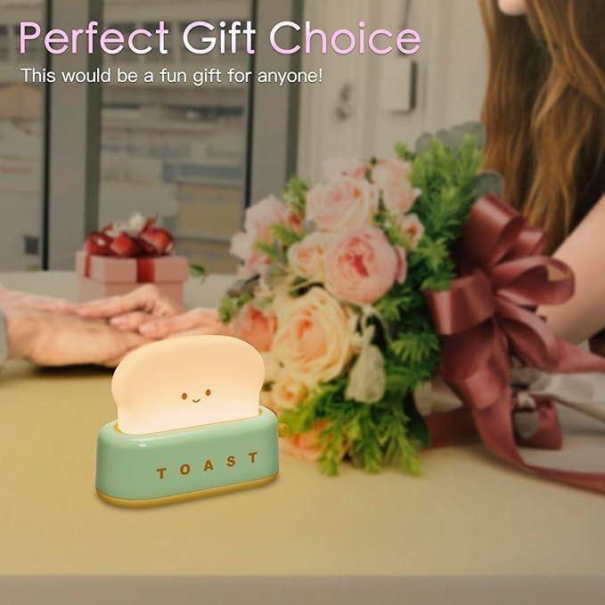 Plastic Adorable Toast Night Lamp for Kids | Rechargeable LED Bedside Light with Smiling Face | Cute Desk Lamp for Bedroom, Nursery, Study