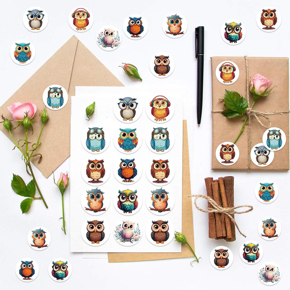 500pcs/Roll Cartoon Owl Handbook Roll Sticker PVC Material DIY Notebook Children's Daily Toy Scrapbook Waterproof Party Stickers