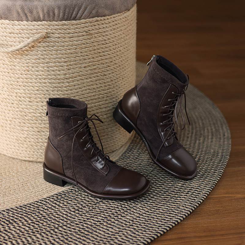 Krazing Po Microfiber Winter Round Toe Size 33 Western Boots Size 43 Lace Up Low Heels European Designer Ankle Boots