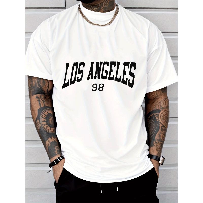 

European sizes Men S Casual Trendy Los Angeles 98 Letter Print T-shirt | Regular Fit, Crew Neck, Short Sleeve, Breathable & Wrinkle-Free Fabric 4XL білий