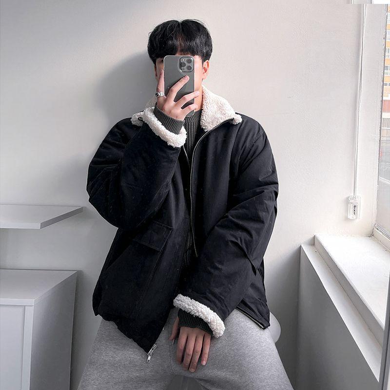 Lamb Wool Cotton Coat Men's Winter Velvet Thickened Korean Style Loose Workwear Cotton Coat Warm Cotton Jacket