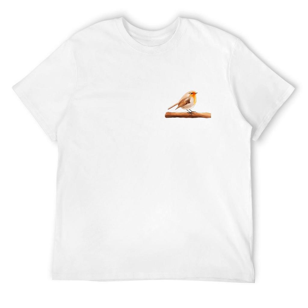 Urocza mała koszulka z ptakiem rudzikiem europejskim, letni top, rzeczy anime, odzież uliczna, ubrania męskie