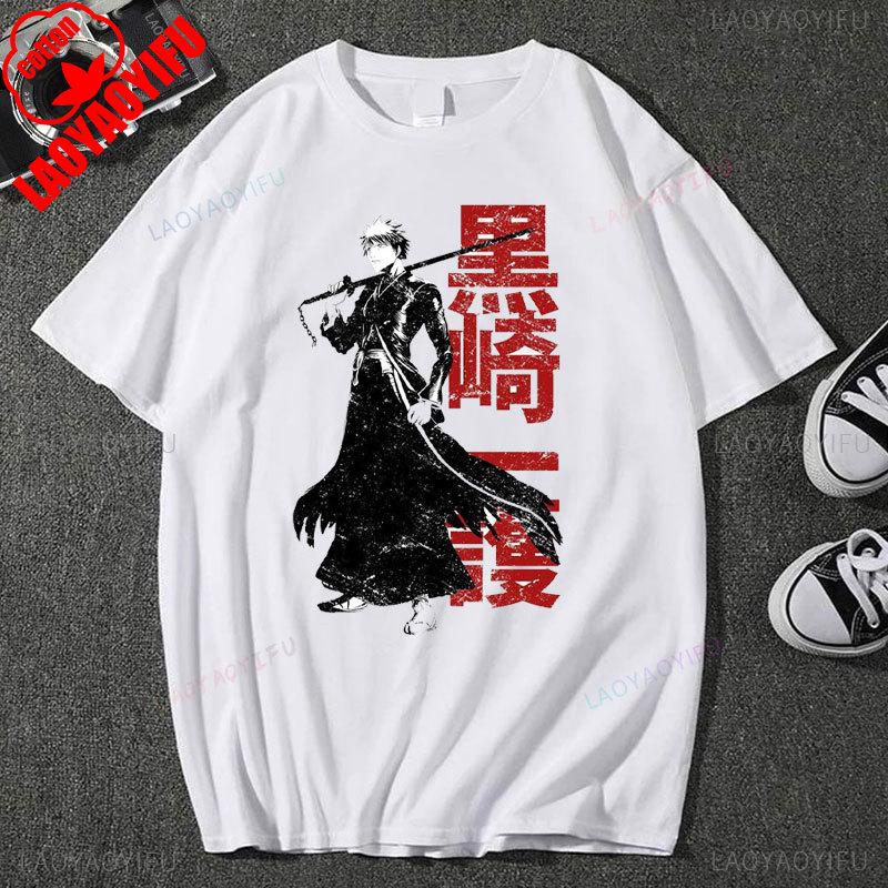Japan Anime Bleach Ichigo Kurosaki T Shirt Men Fashion T-shirt Short Sleeve Vintage Cartoon Tshirt Harajuku Tops Cotton Clothes