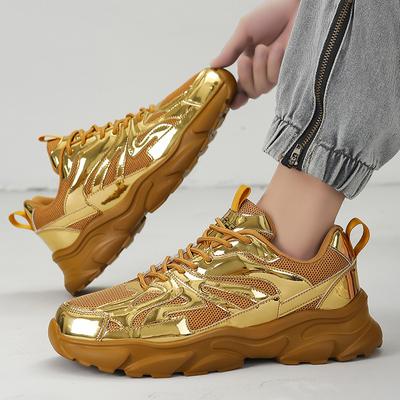 Luxusní Zlaté Pánské Tenisky Lesklá Platforma Ležérní Pánské Tenisky Módní Síťované Lehké Tréninkové Boty Pánské zapatillas de hombre