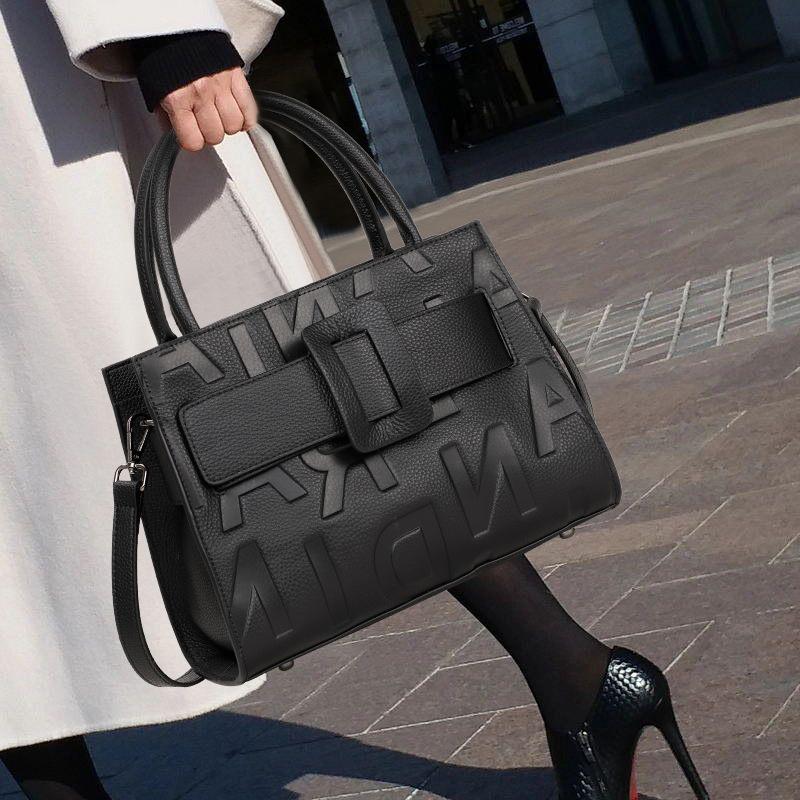 Temperament Echtes Leder Damen Tasche Neue Mode Brief Handtasche Pendeln Große Kapazität Diagonal Cross Bag Frauen