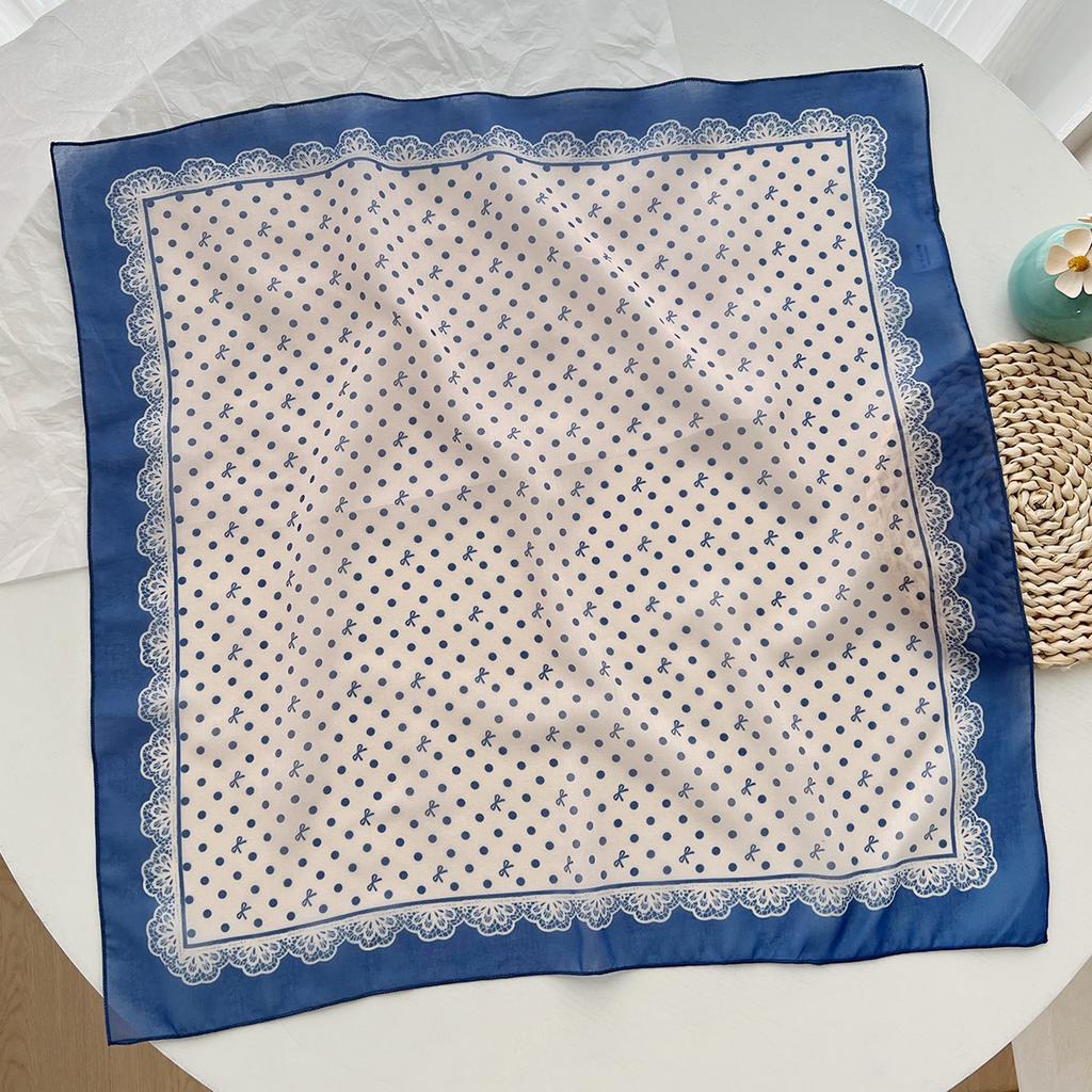 Polka Dot Cotton and Linen Small Square Scarf Silk Scarf Women's Spring and Summer Retro Literary and Breathable Student Versatile Decorative Scarf