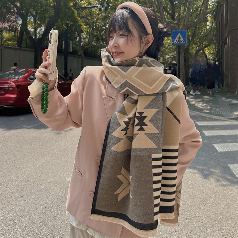 Thickened scarf women's winter warm long versatile imitation cashmere jacquard shawl scarf women