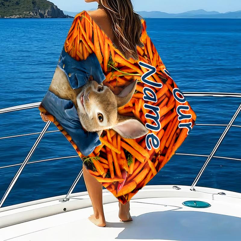 1pc Peter Rabbit1 Beach Towel with Custom Name, Beach/Swimming/Bath/Picnic/Camping Towel, Suitable for Seaside Beaches