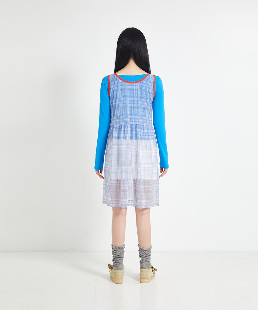 Cotton Rivers Club Chiffon Check Dress (Blue)