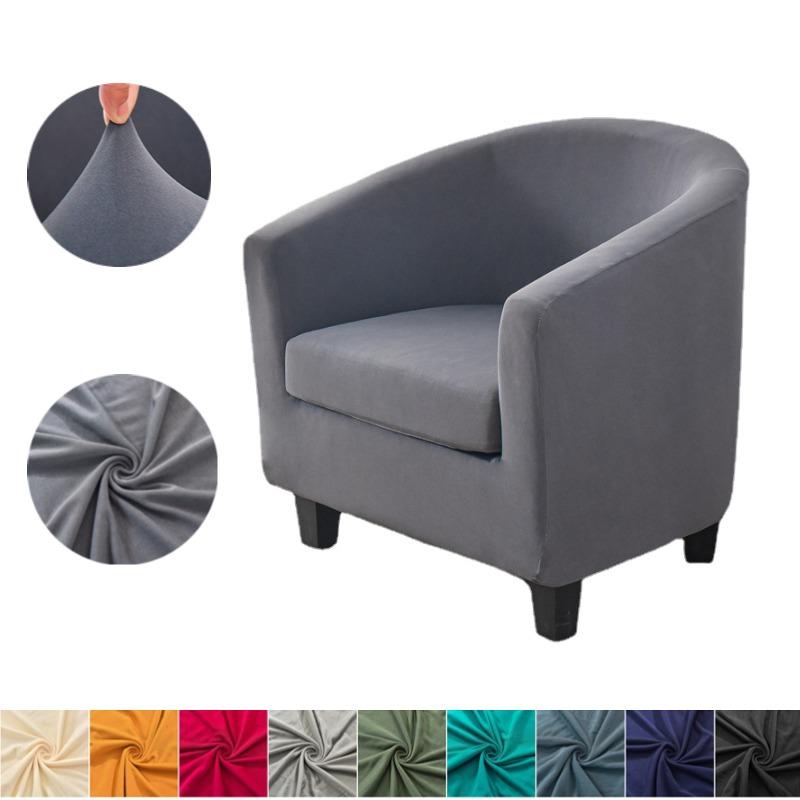 Solid Color Tub Chair Cover Stretch Armchair Cover Club Sofa Slipcover Armchair Covers With Cushion Cover For Living Room Home