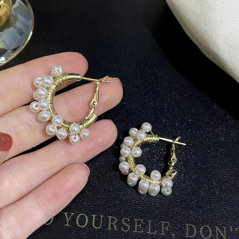 925 Sterling Silver Retro Pearl Half-Circle Earrings for Women - French C-Shaped Ear Cuffs with Korean High-End Style