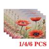 4/6pcs Rectangular Placemats - 12x18 Inch Wild Poppy Flower Placemats with 2D Element Pattern Design